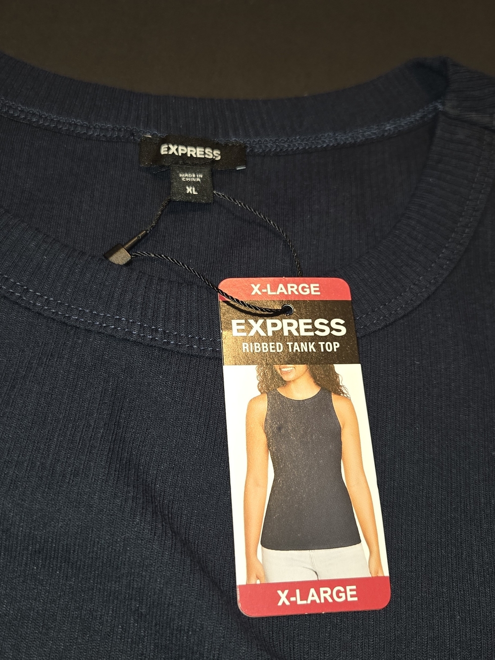 Express Navy Ribbed Tank Top - Picture 2 of 3